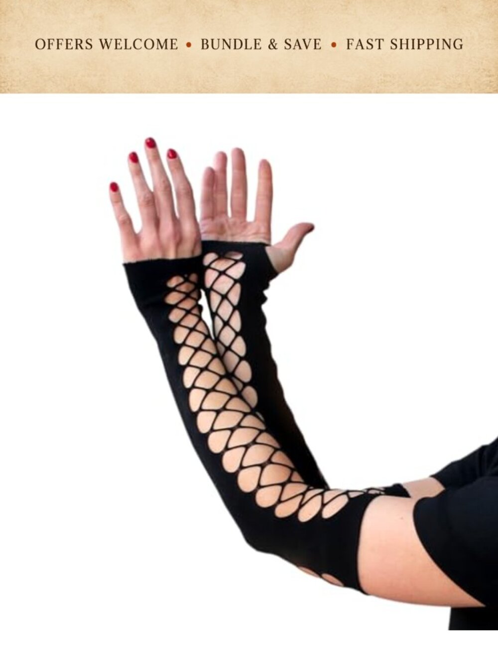 Fingerless Mesh Arm Warmers Goth Long Gloves One Size